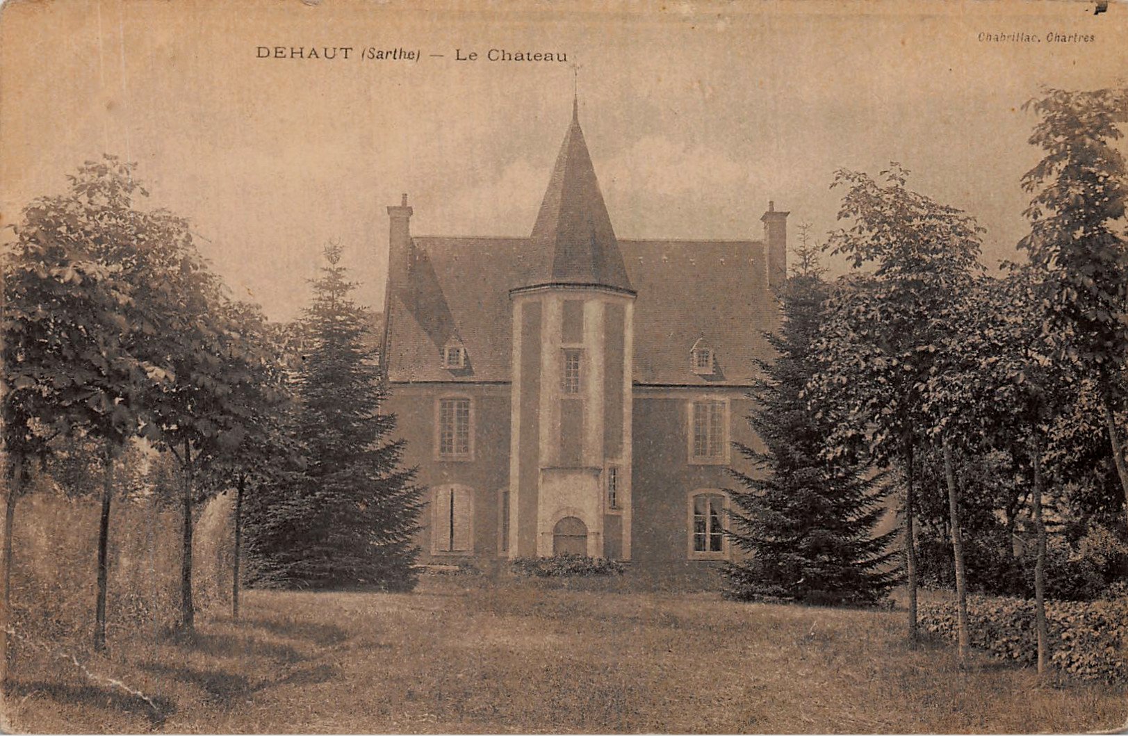 Courrier-Convoyeur Mamers au Mans = Obliteration ferroviaire 'courrier-convoyeur' sur carte postale de Déhault, Sarthe 1905 